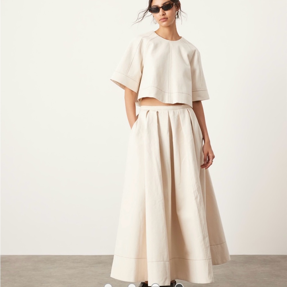Elegant Cream Maxi Skirt and Crop Top